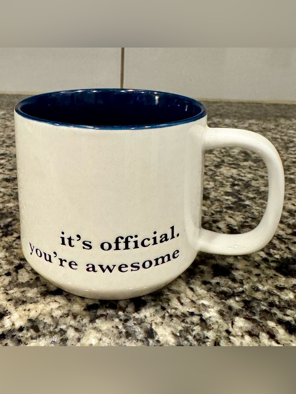 Threshold White Ceramic Mug with Blue Interior and Positive Message Perfect Gift
